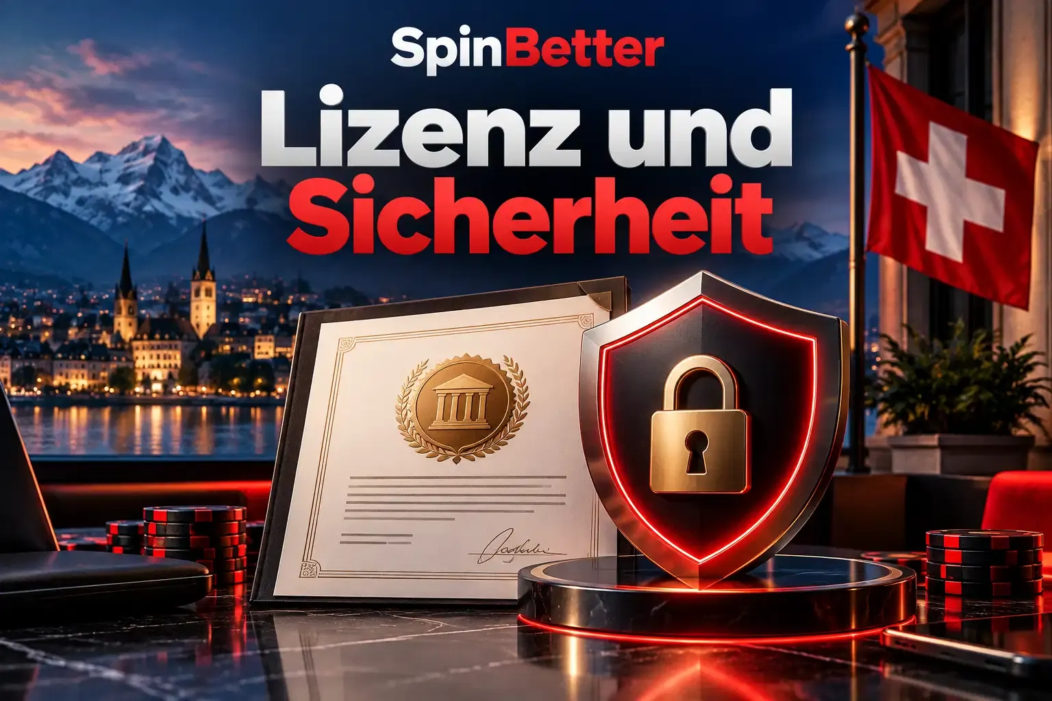Illustration einer Lizenzurkunde mit Schutzschild und Schloss