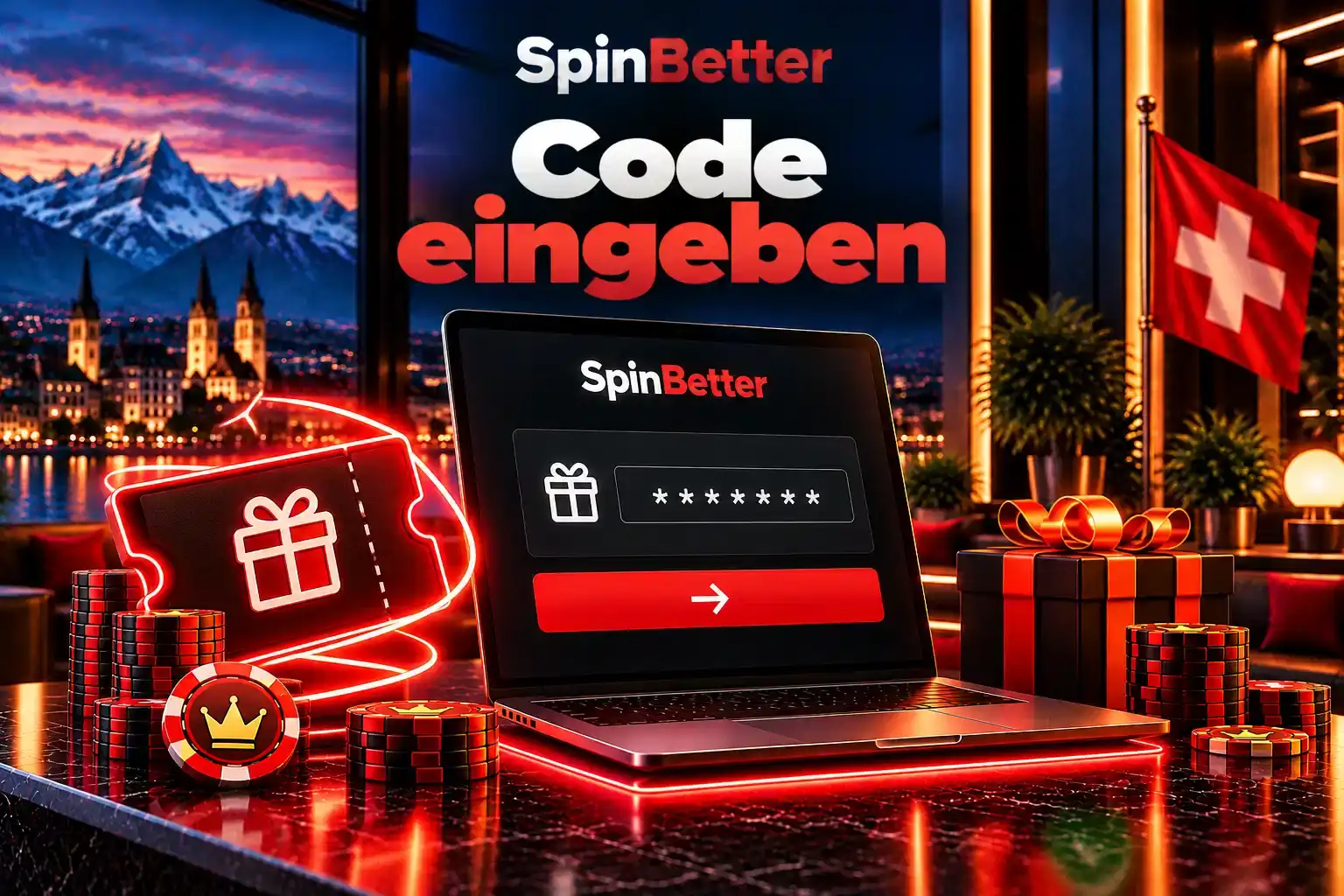 Laptop mit Eingabefeld für den Aktionscode neben einem Geschenkgutschein