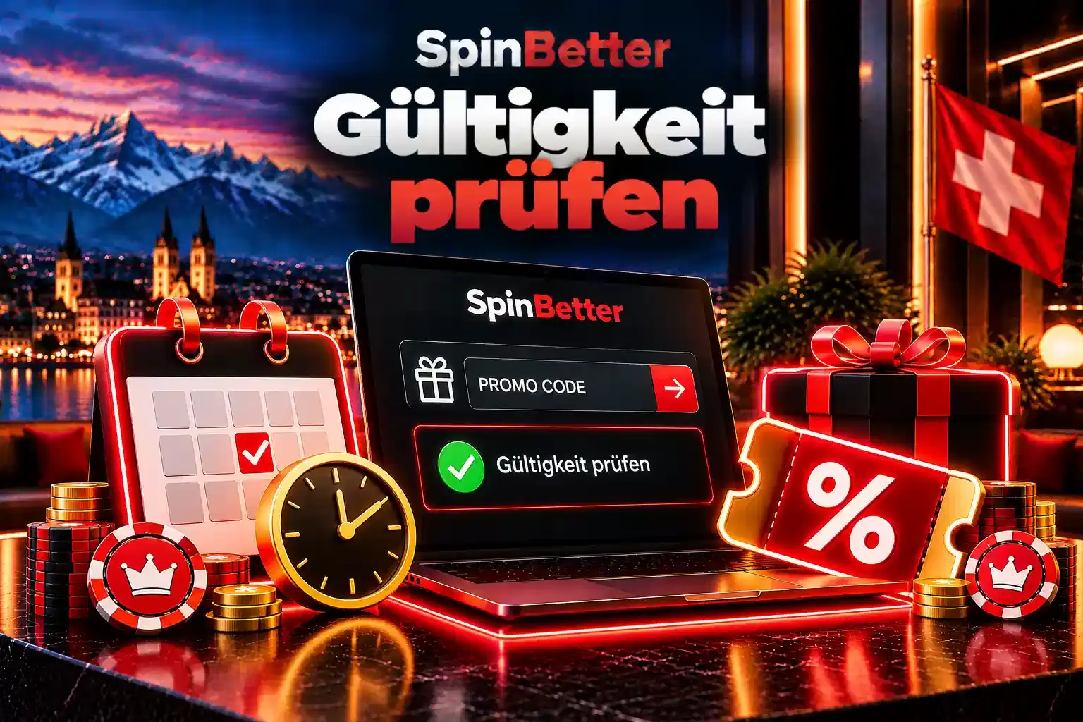 Kalender mit Uhr und Eingabefeld, das die Gültigkeit eines Aktionscodes prüft